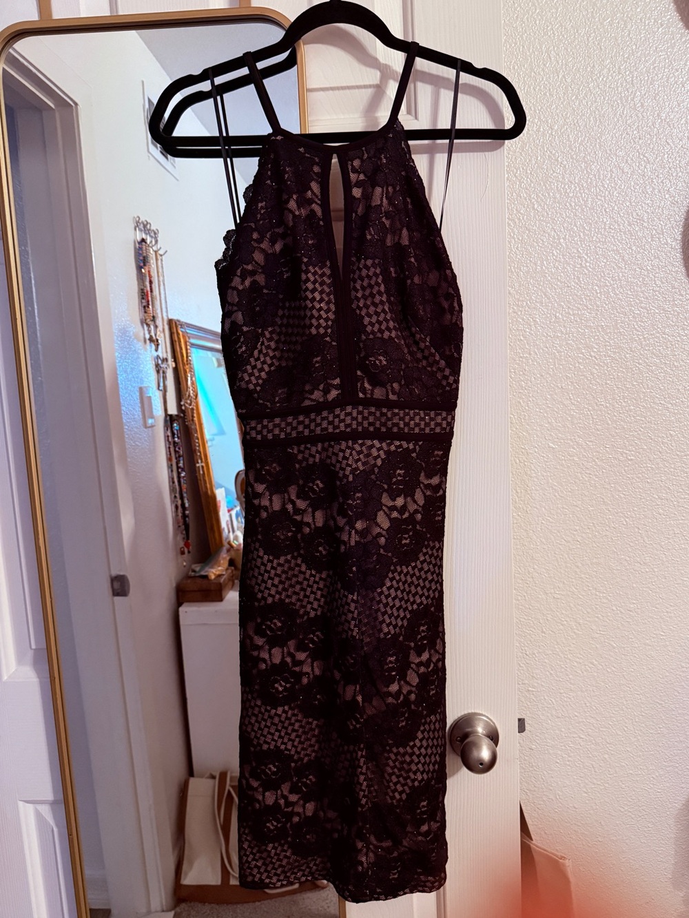 Morgan & Co. Black Lace Halter-Style Midi Dress